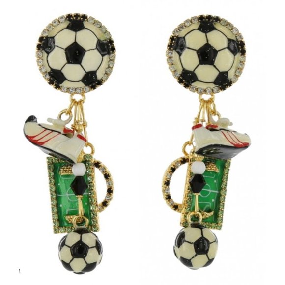 Lunch at the Ritz Soccer Dangling Earrings Contemporary Jewelry - Picture 1 of 1